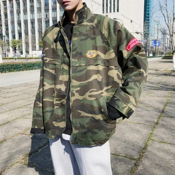 

2018 Early Autumn Newest Men's Fashion Tide Applique Camouflage Color Pattern Stand Collar Loose Casual Male Jacket Coat M-2XL