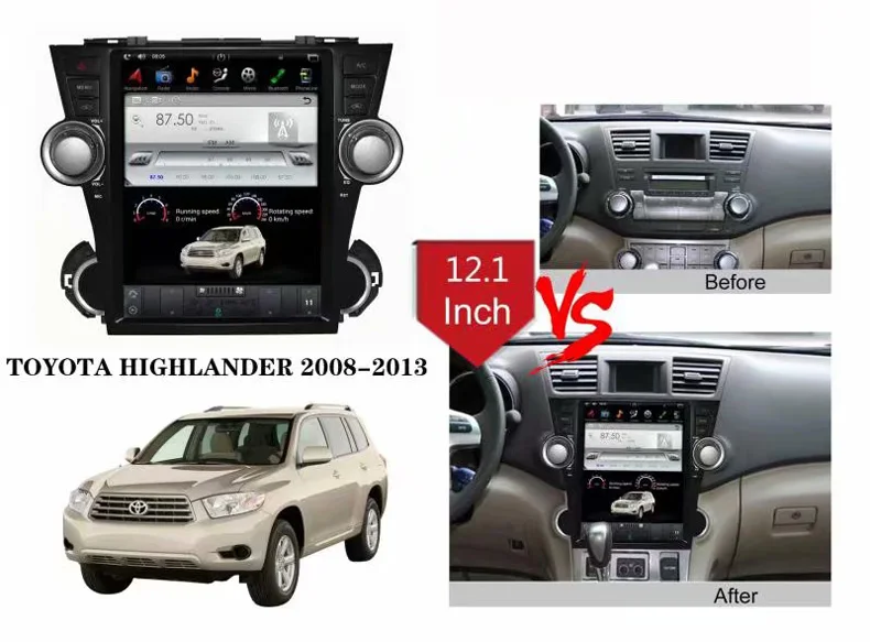 12," вертикальный экран android 7,1 tesla стиль автомобиля dvd-плеер для TOYOTA HIGHLANDER 2008-2013 с gps навигацией wifi bluetooth