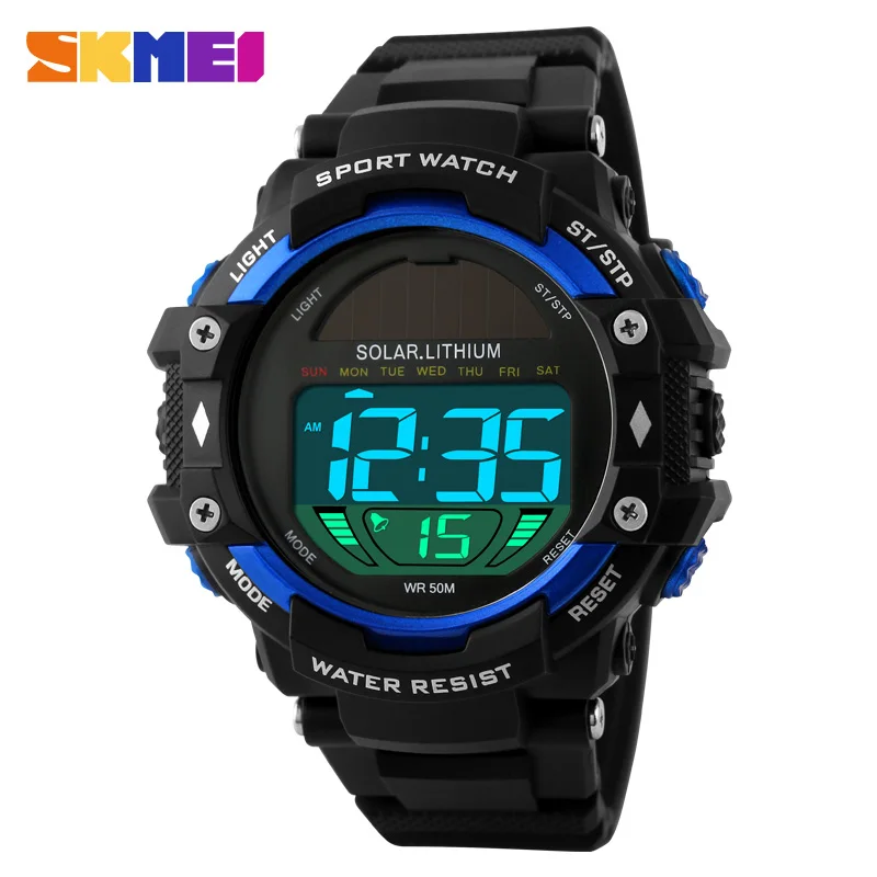 New SKMEI Brand Sport Solar Energy Watch Men Sports Watches LED Digital
