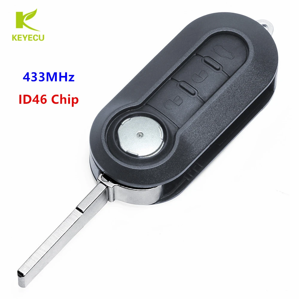 KEYECU llave remota de Fob, Chip ID46 de 433MHz para Fiat 500, Fiorino Grande, Punto, Peugeot, Citroen Alfa Mito|Llave de -