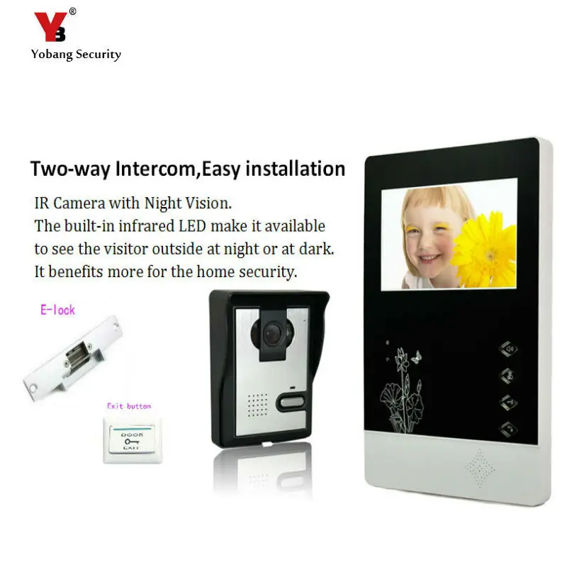 

Yobang Security freeship 4.3 inch Video Door Color Video Monitor Kit Video Intercom and Video Doorbell IR camera Night Vision