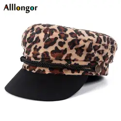 Осень 2019 берет в стиле винтаж Femme шерстяной Леопардовый принт Ретро Повседневная шляпа Женская плоская верхняя зимняя бейсбольные кепки