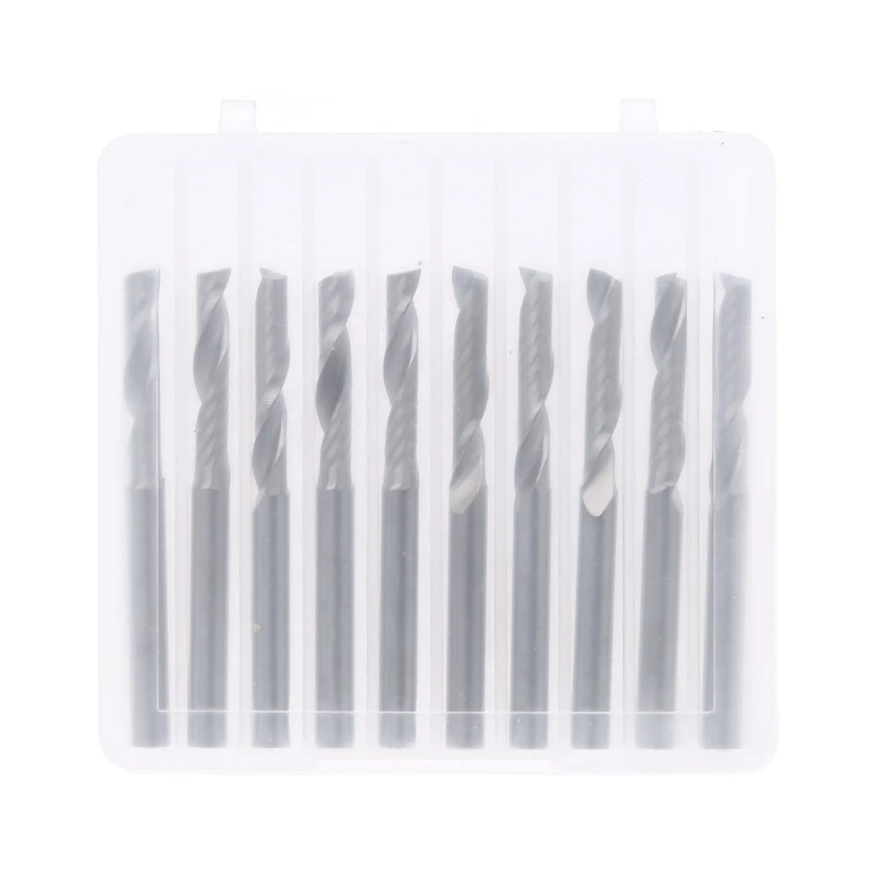 10PCS 1//8/" Carbide Flat Nose End Mill CNC Router Bits Single Flute Spiral Tools