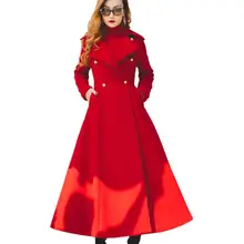 Осенне-зимняя Дамская обувь шерстяное Макси длинное пальто двубортное шерстяное пальто узкого кроя