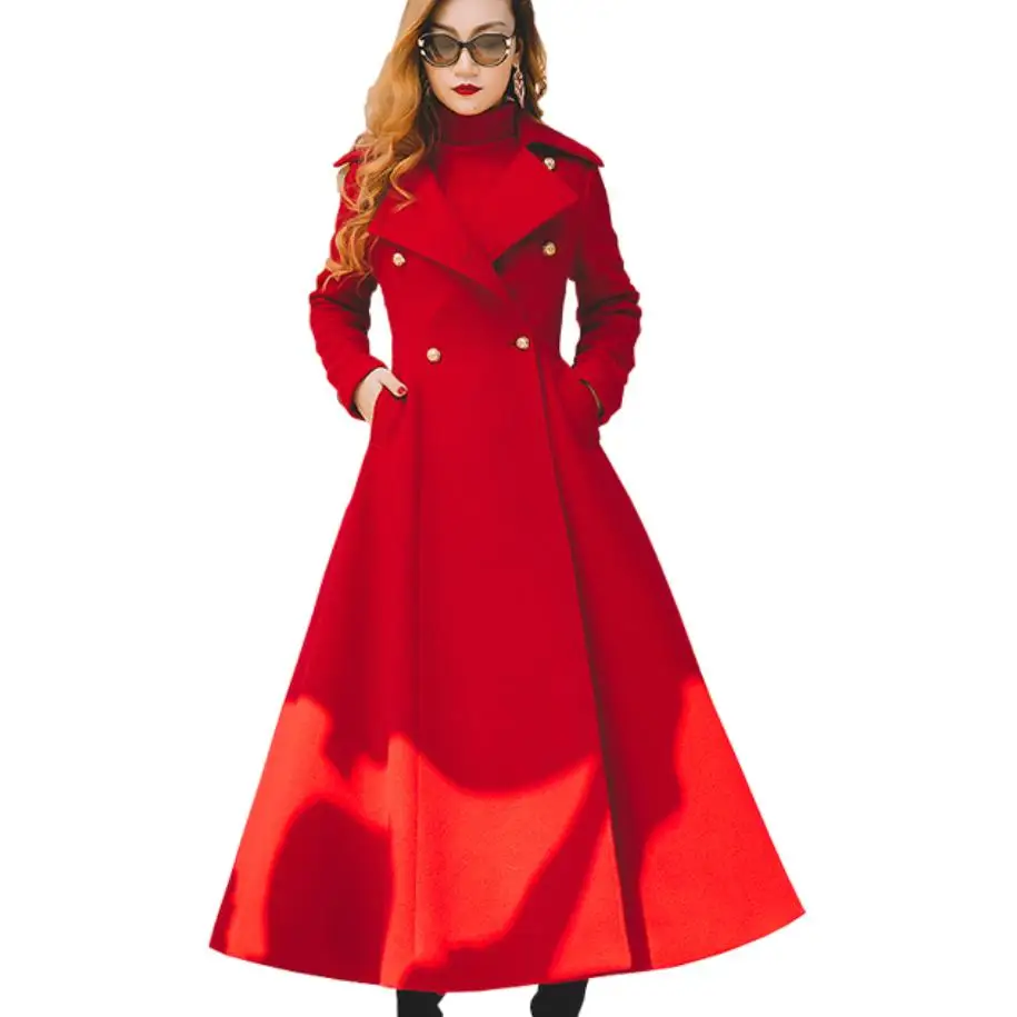Vrouwen Herfst Winter Wollen Maxi Lange Jas double breasted wol blends slim jas Vrouwen Herfst Winter Wollen Maxi Lange Jas double breasted wol blends slim jas