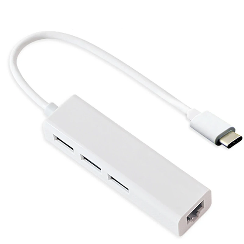 

USB-C Type C To Ethernet Lan RJ45 Adapter Cable Network Card High Speed Data Transfer With 3 Ports USB 3.0 Hub For Macbook