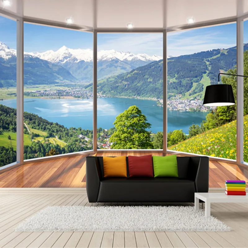 

Custom 3d Stereo Photo Wallpaper 3D Balcony Floor Windows Landscape TV Sofa Background Wall Murals Living Room Bedroom Wallpaper