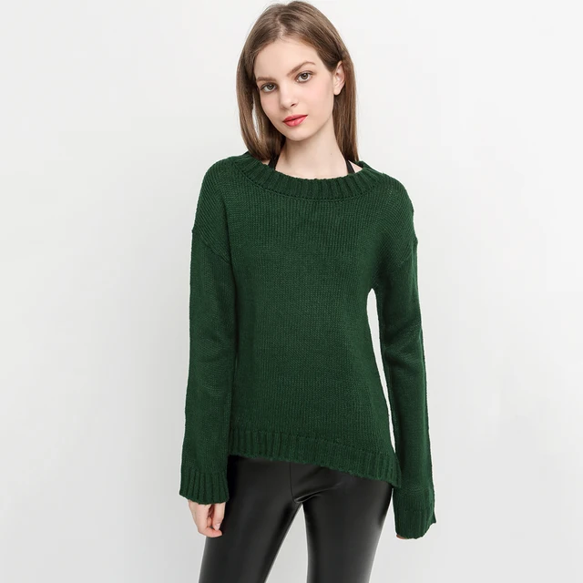 My Mayaasos Office Lady New Autumn Solid Green Sweater Fashion My Mayaasos Office Lady New Autumn Solid Green Sweater Fashion Women Pullover Loose Casual Crew Neck