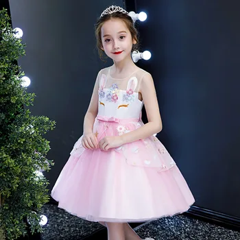 

Elegant 2019 New Summer Fancy Wedding Girl Flower Dress O-neck Embroidery Formal Birthday Party Christening Costume Kids Clothes