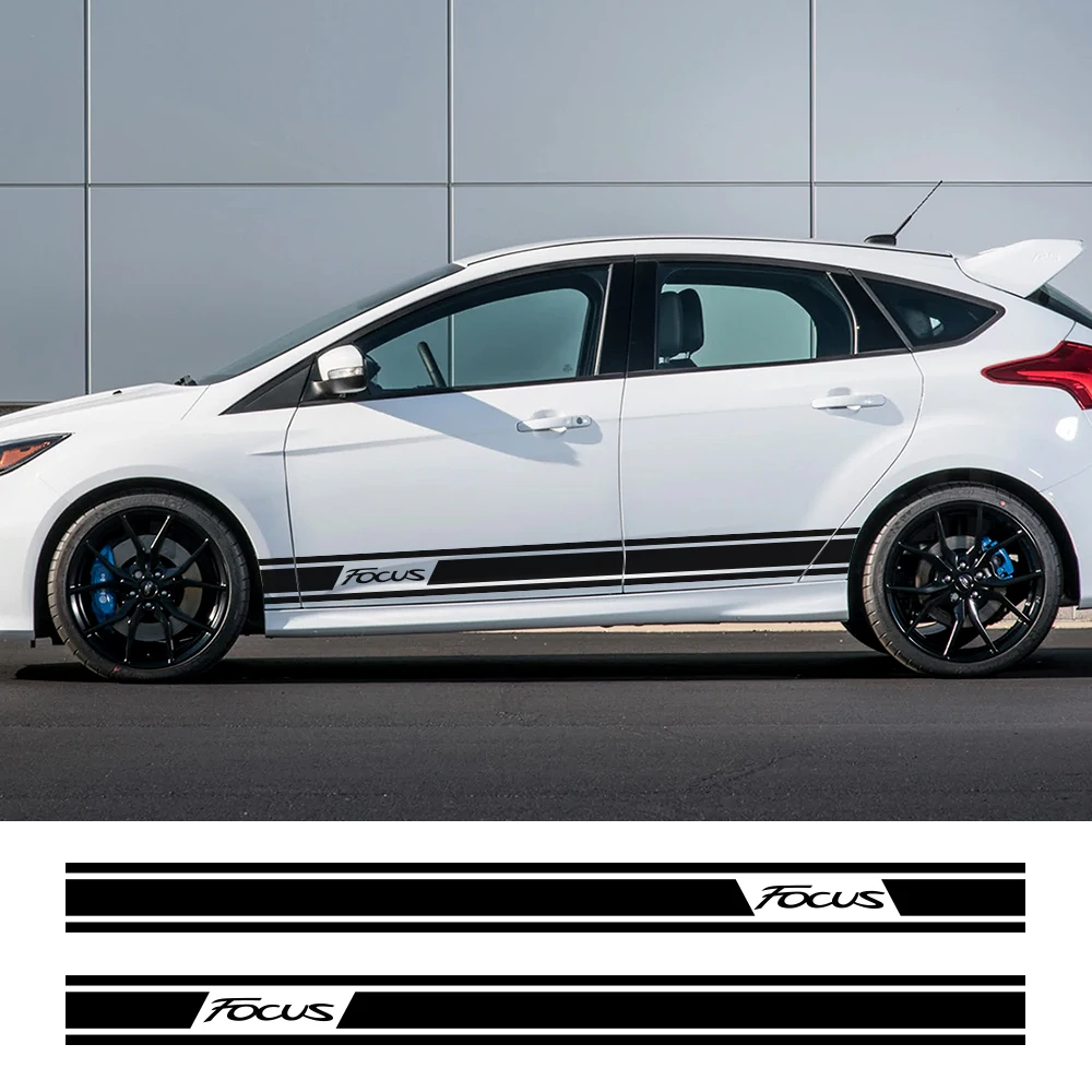 

2PCS Car Door Side Skirt Vinyl Long Stripe Stickers Decals For Ford Focus 2 3 1 MK2 MK3 MK1 Auto Decor Sport Decals Accessories