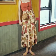 Летние женские юбки с высокой талией винтажные, в виде листика с принтом юбка Феи Тонкая Повседневная пляжная юбка плюс размер Vestidos для женщин