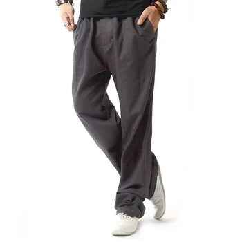 

Newly Men Summer Cotton Linen Casual Pants Solid Thin Fitness Sweatpants Straight Trousers Plus Size 5XL m99