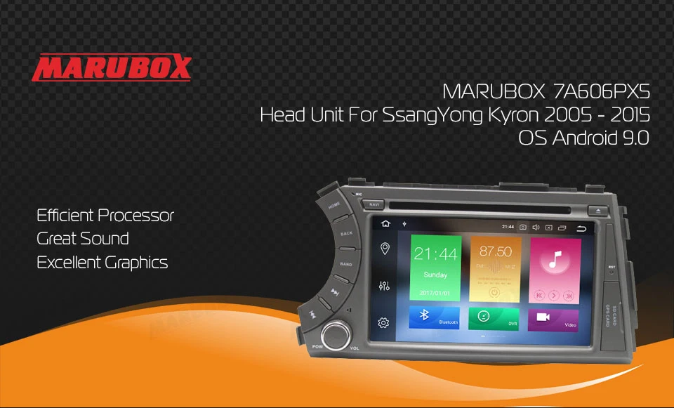 MARUBOX 7A606PX5,Штатная магнитола для SSANGYONG Kyron 2005-,Штатное головное устройство,Android 9.0,Восьмиядерный процессор,Оперативная 4GB,Встроенная 32GB,Радио чип TEF6686,DVD,навигация,BlueTooth,Кнопок на руле