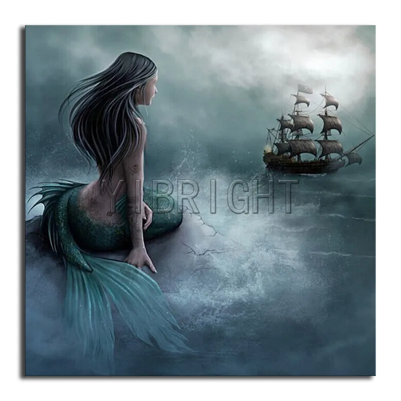 

DIY 5D Diamond painting Beauty Fish Full Square Diamond embroidery Cross stitch Ship Full Round Diamond mosaic Mermaid scenic