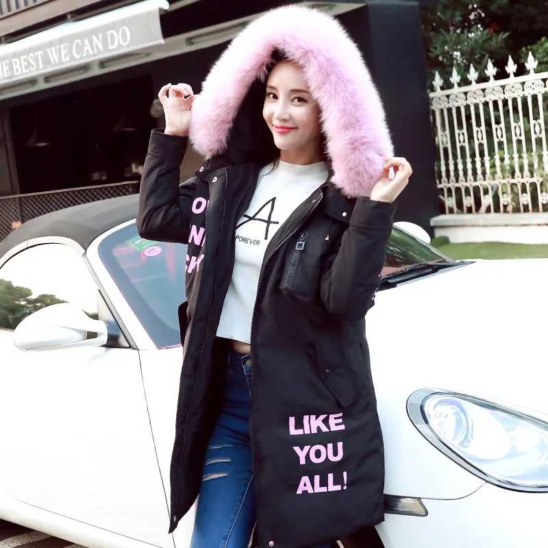 

2016 new winter jacket, long thick Korean's real fur collar large size women a generation