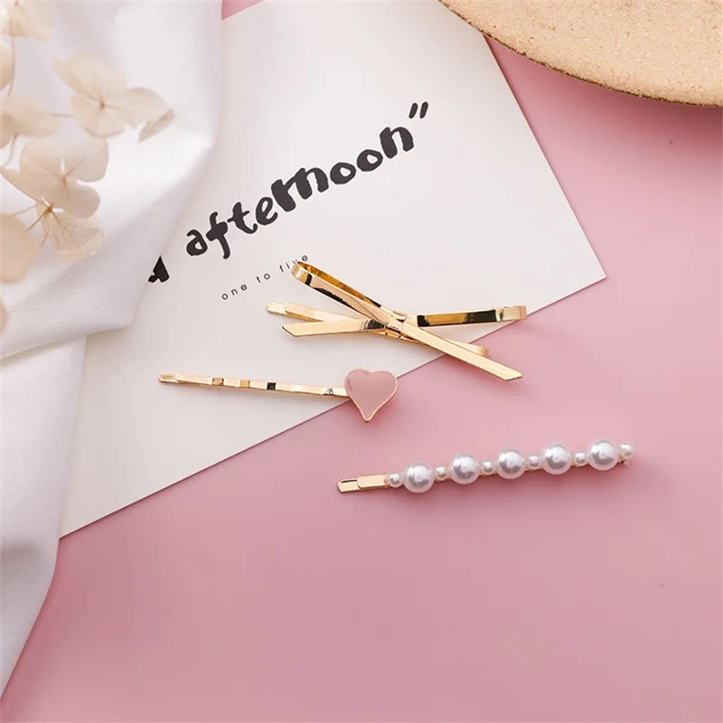 

3 pieces / set Girl Heart Love Bow Clip Metal Girl Hair Clip Fashion Pearl Bangs hair clip Headwear Girl Clothing Accessories 3#