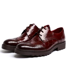Personalized men fashion business dress red brown carved shoes Qshoes cowhide Crocodile grain leather mens luxury shoe 681102