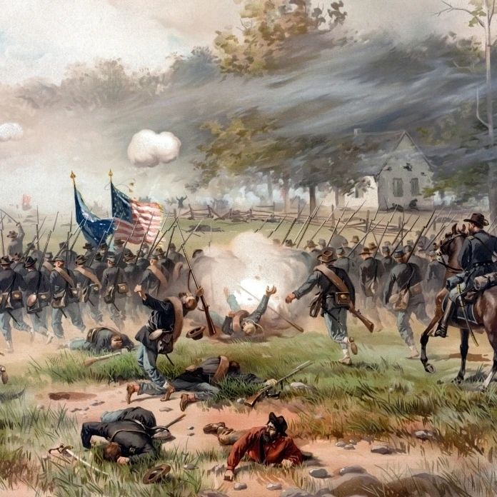 Civil War painting of Union and Confederate troops fighting at The Battle of Antietam Poster Print (17 x 11)