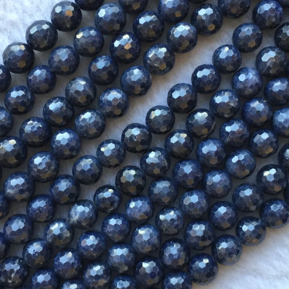 Wholesale Natural Genuine Dark Blue Sapphire Round Loose Faceted Beads 8mm 15" 05842 6