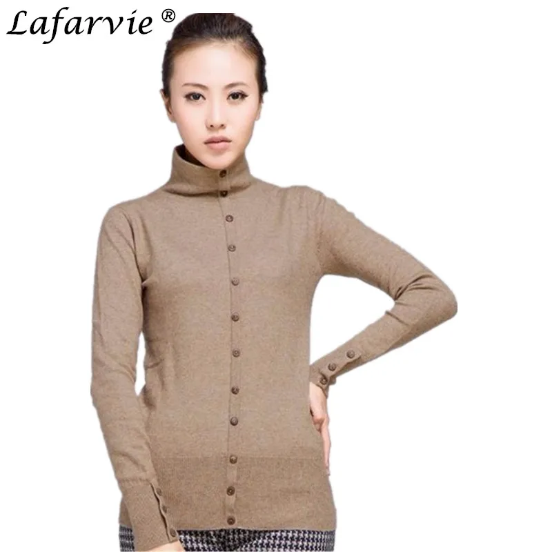 

Lafarvie Women's Winter&Autumn Wool Blend Sweater New Design Pullovers Turtleneck Knitted Sweaters With Buttons
