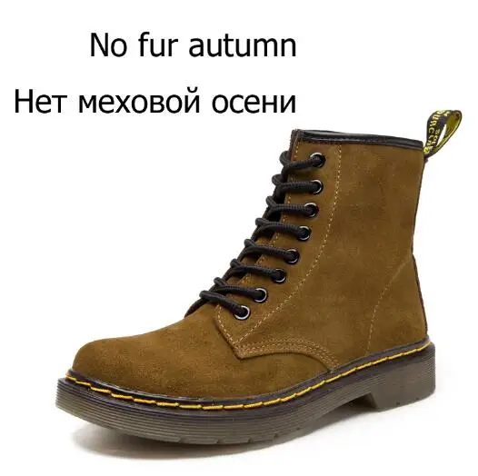 Женские ботинки; doc martins; коллекция года; винтажные классические ботинки martin в британском стиле из коровьей замши; женские мотоциклетные ботинки на толстом каблуке - Цвет: khaki No Plush