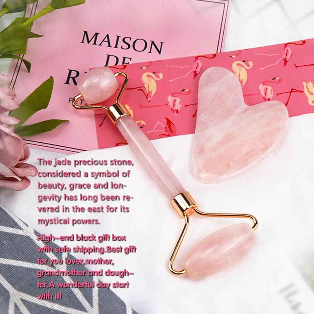2in1Rose Quartz ролик массажер для похудения лица подъемный инструмент натуральный
