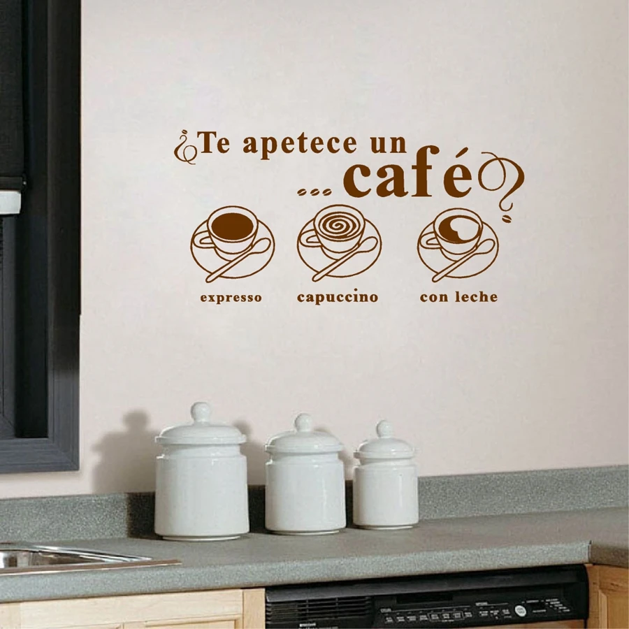 Te apetece un кафе испанский язык виниловые наклейки на стены стикеры для столовой кухни стены окна украшения sp12