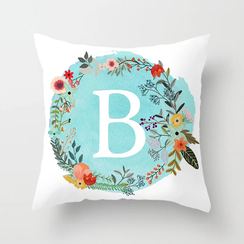 Blue Floral A-Z Letter Cushion Cover