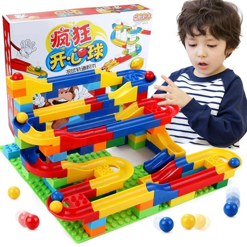 

47-123Pcs DIY Maze Ball Track Building Blocks Plastic Funnel Slide Big Size Bricks Compatible Legoingly Duplo Education Block