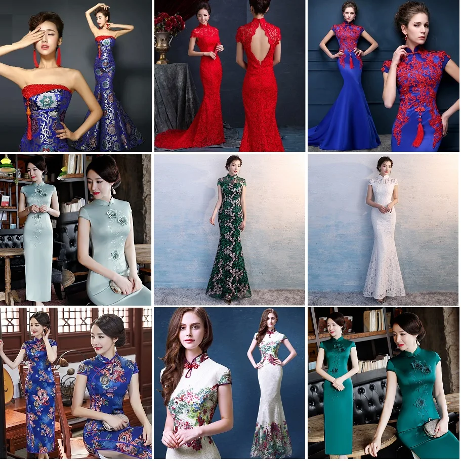 Women's Royal Blue Trailing Strapless Qipao Evening Dress Chinese Traditional  Brocade Long Mermaid Plus Size 3XL  (2) - 