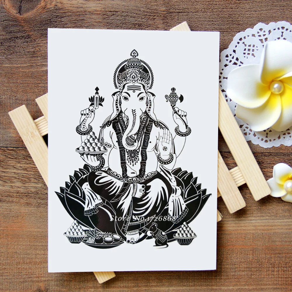 

Waterproof Temporary Tattoos Stickers Ganesha Arm Tattoo Flash Water Transfer Tattoos fake tattoos for women men #497