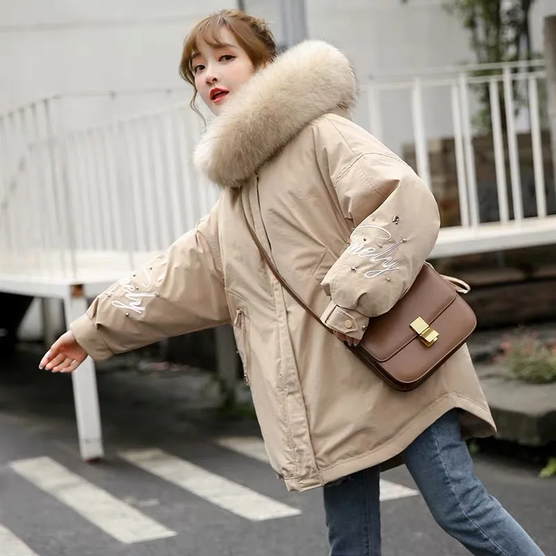 

Real Natural Fur Collar 2019 New Women Winter Jacket White Duck Down Jacket Female Hooded Warm Thick Coat Women Long Down Parka