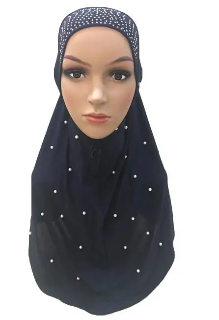 Одна штука Amira мусульманский женский хиджаб шляпа бисер головной платок обертывание исламский головной убор тюрбан полное покрытие Niquabs шляпа Мода - Цвет: Navy Blue