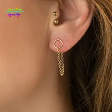 Минималистичные Золотые/серебряные круглые массивные серьги-гвоздики для женщин короткие серьги спереди и сзади Bjoux