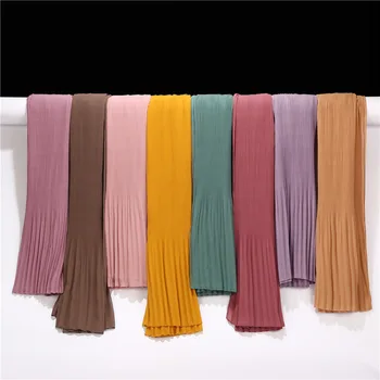 

New Style Bubble Chiffon Crinkle Striped Muslim Hijabs Veil Scarf With Pleated Ruffle Edges Plain Long African Shawl Wrap 1pc