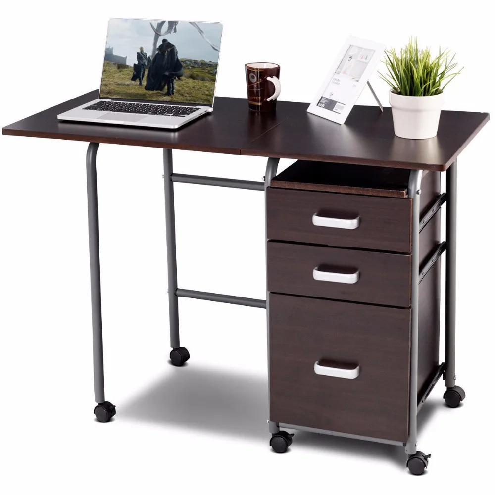 Goplus Folding Computer Laptop Desk Wheeled Home Office Furniture