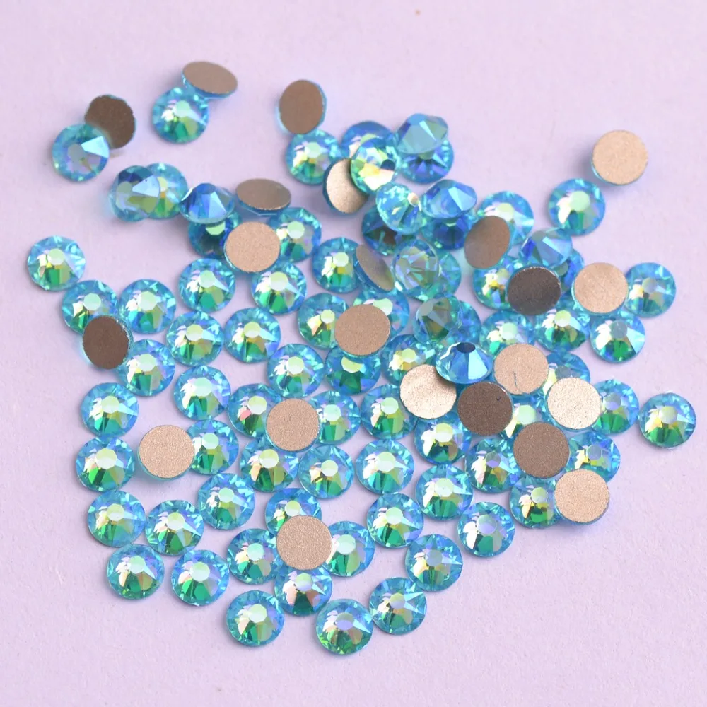 

Zziell New 2088 Cut Aquamarine AB Golden Base Rhinestones Non hotfix 16 facets 8+8 Nail Art The Best Quality for Luxury