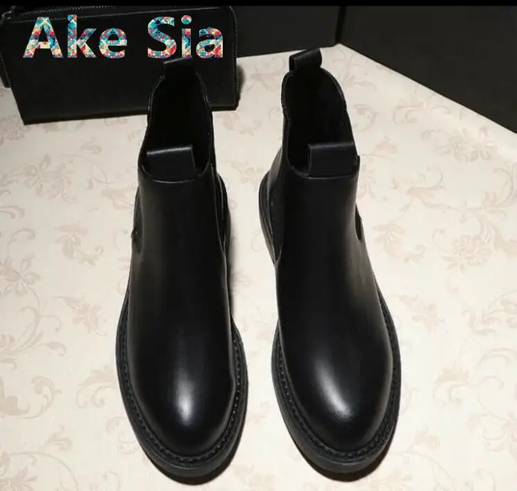 

2018 new thick with the round short round Martin boots flat Chelsea boots British style shoes free shipping #222