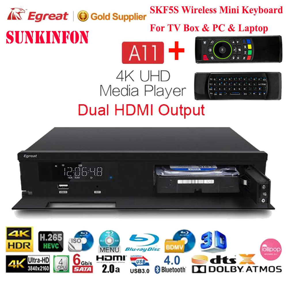 Egreat A11 4K UHD Blu-Ray HDD медиаплеер Hi3798CV200 2 ГБ/16 ГБ Bluetooth 4,0 Android tv Box 2,4G/5G двойной WiFi HDR10 Dolby DTS: X