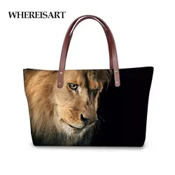 WHEREISART модные женские туфли повседневное сумки черный 3D Лев животных женская сумка большая женская элегантная Mujer Bolsa