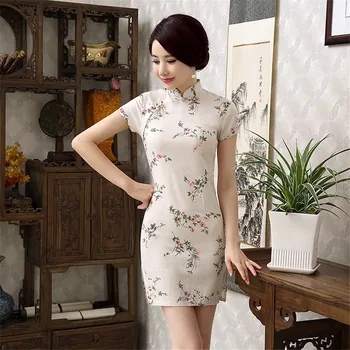 

Vestido De Festa Short Chinese Qipao Dress With Low Split Mini Women Summer Dress Robe Femme Ete 2018