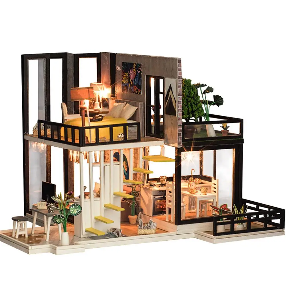

Assembling DIY Miniature Model Kit Wooden Doll House Romantic House Toy with Furnitures Gift for Girl Handmade Craft Toys