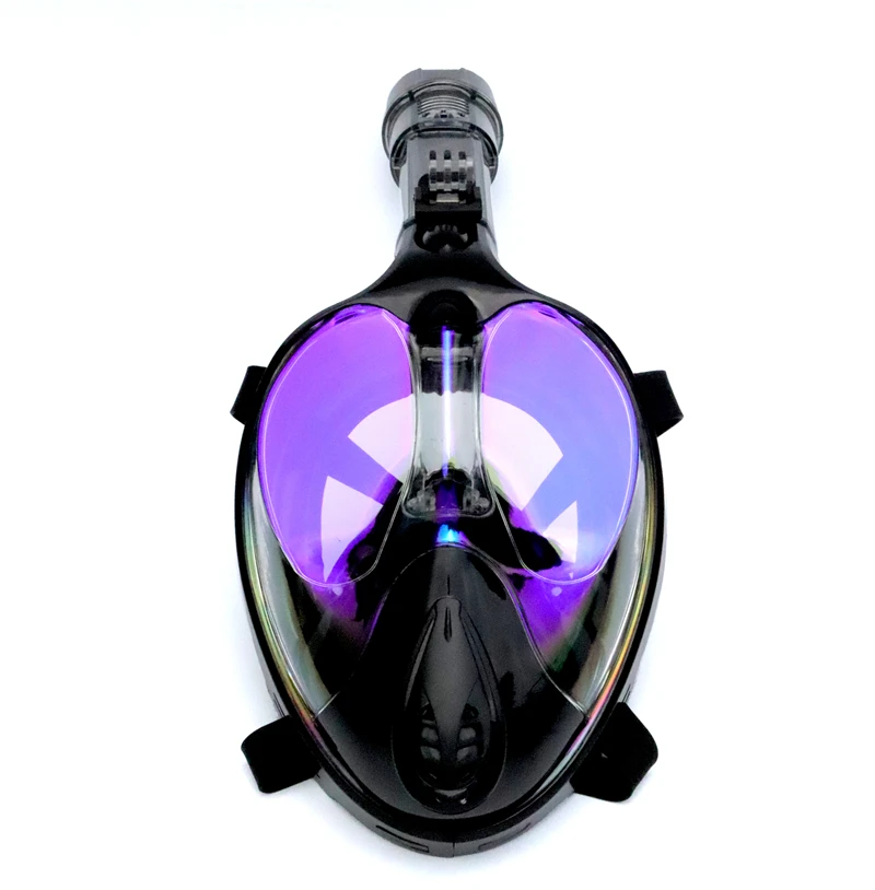 Alien профессиональная маска для дайвинга для подводного плавания, анти-туман, полное лицо, 180 градусов, маска для дайвинга, набор для подводного плавания с противоскользящим кольцом - Цвет: Черный
