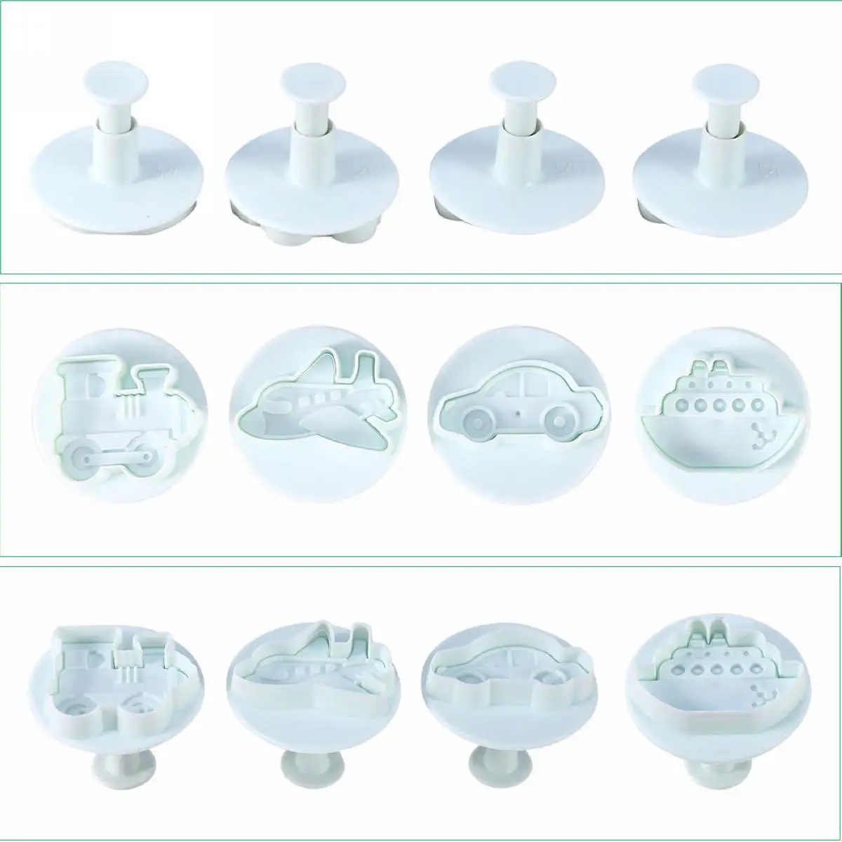 JX-LCLYL 4pcs/lot Car Train Ship Plane Fondant Mold Cutter Cake Cookie Sugarcraft Decor Mould