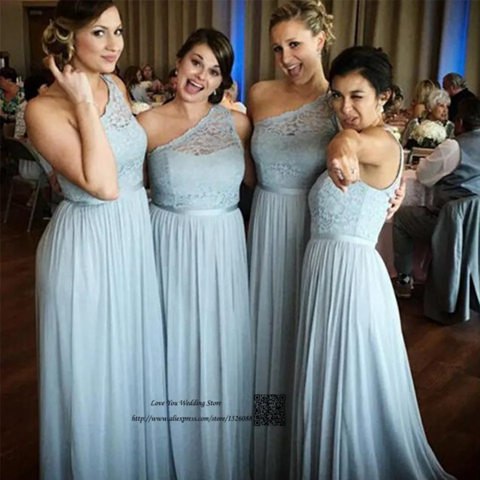 long one shoulder lace bridesmaid dress