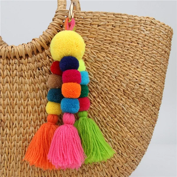 Этнический Многоэтажный цветной брелок для ключей украшение кашемировые брелоки с кисточками женская сумка Подарочная подвеска-Шарм gir - Цвет: Золотой