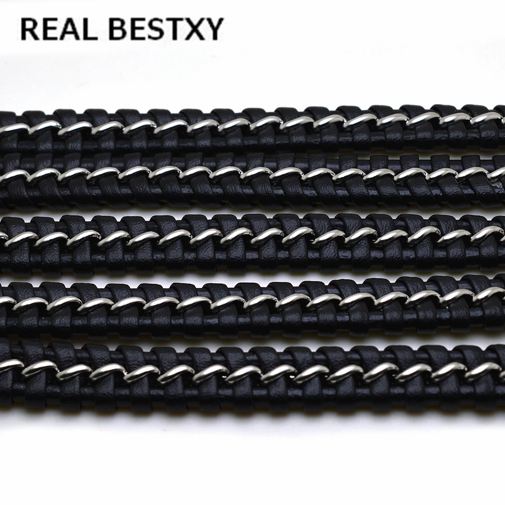 Настоящий BESTXY, 20 см/шт., черный плоский кожаный шнур, нить для браслетов, аксессуары для изготовления ювелирных изделий, подходит для застежки 12 мм* 6 мм