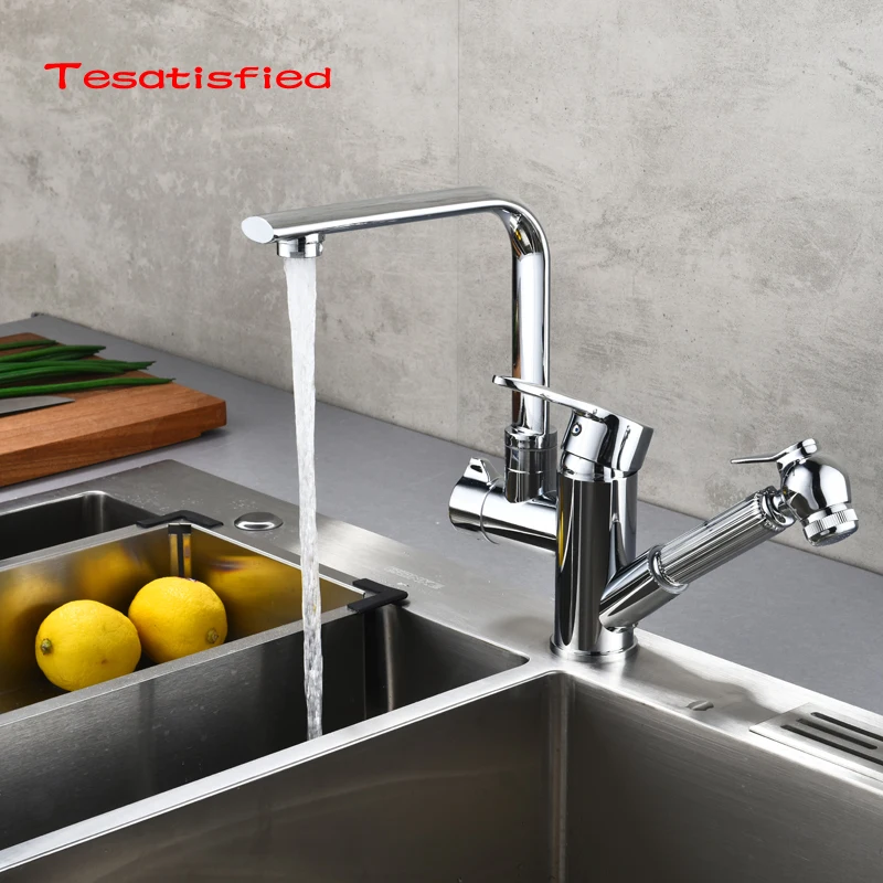 

2018 Torneira Do Banheiro Spring Kitchen Faucet Pull Out Side Sprayer Dual Spout Single Handle Mixer Sink 360 Rotation Faucets