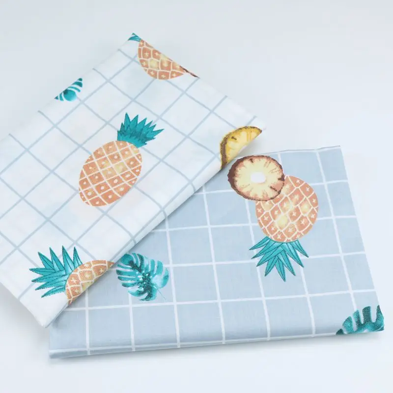 DIY bedding cushions apparel dress patchwork 100% cotton twill fruit WHITE GREY golden pineapple bluish green leaves fabrics | Дом и сад