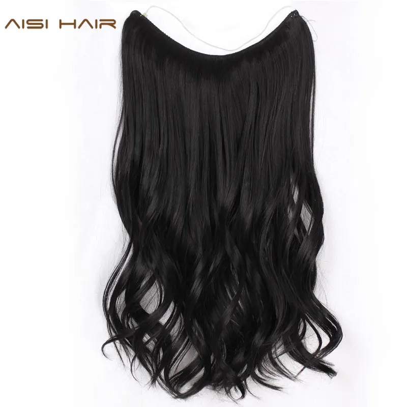 

AISI HAIR 22 inch No Clips Invisible in Hair Extensions Secret Fish Line Straight and Wave Synthetic hairs High Tempreture Fribe